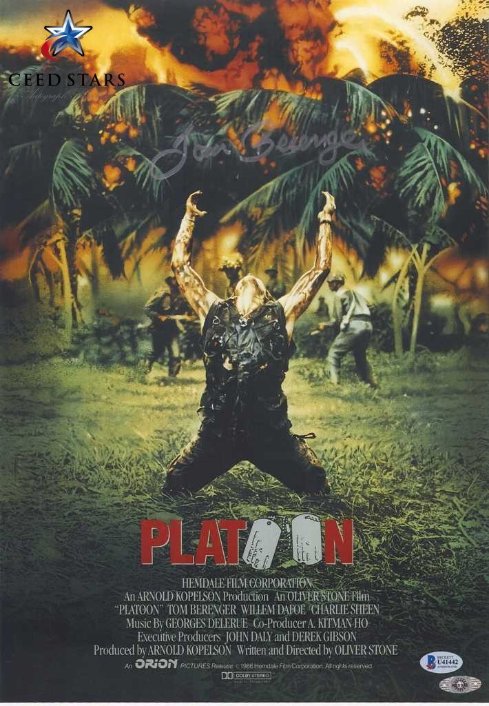 【CS特許】トム・ベレンジャー 直筆 サイン 入り プラトーン ポスター ベケット社 筆跡鑑定 証明書 シードスターズ インセプション