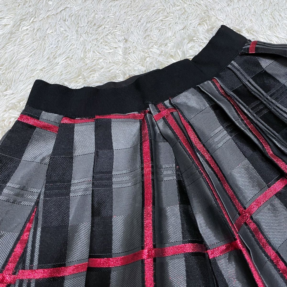 希少 完売品》Drawer ドゥロワー ラメチェック ギャザー スカート ひざ 