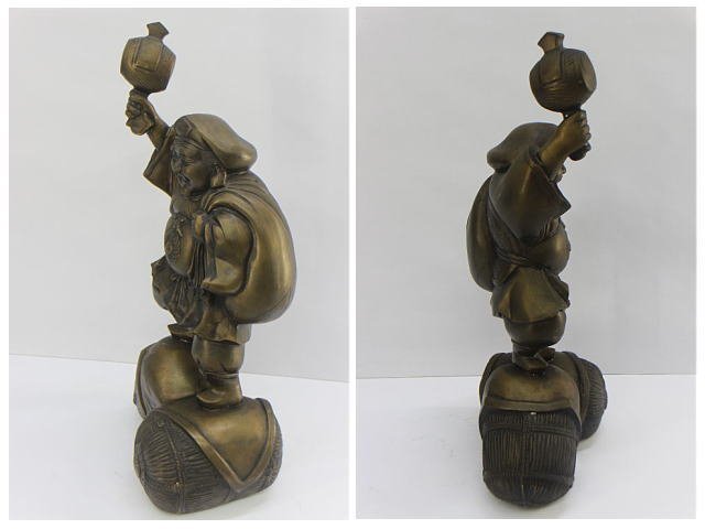 ☆唐金 大黒天像(在銘あり) 高さ62.5cm/重さ12Kg 置物 青銅 古美術品