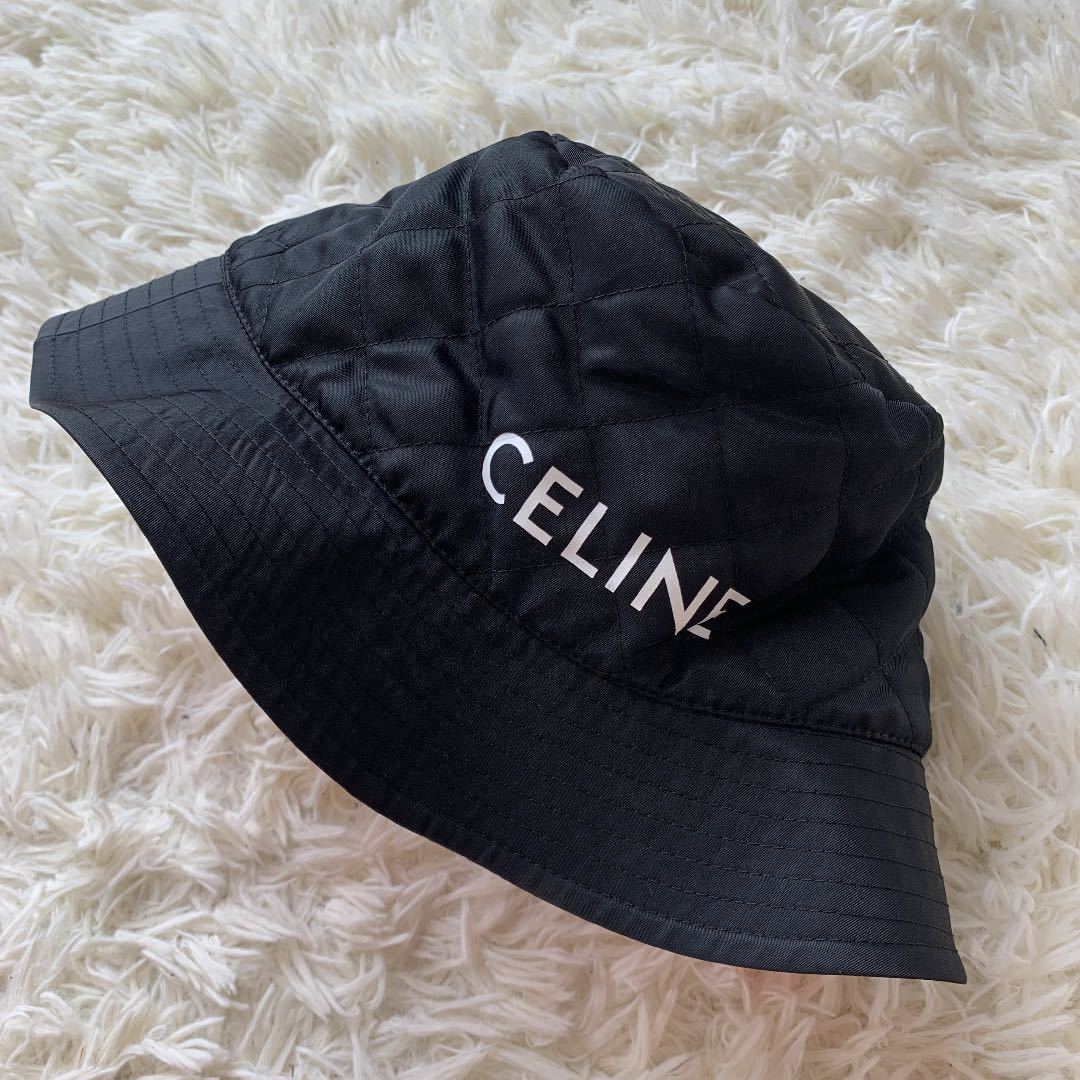 免税 店 価格 1円 美品 CELINE バケットハット ナイロンツイル ロゴ