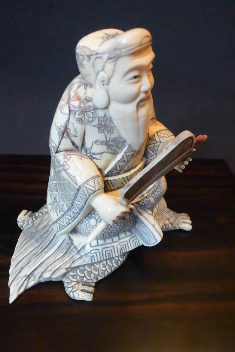 マンモスの牙風　賢人　精密色彩　桃寿　東洋彫刻　仏像　中国　古玩　美術品　七福神 マンモスの牙風 賢人 精密色彩 桃寿 東洋彫刻 仏像 中国 古玩 美術品