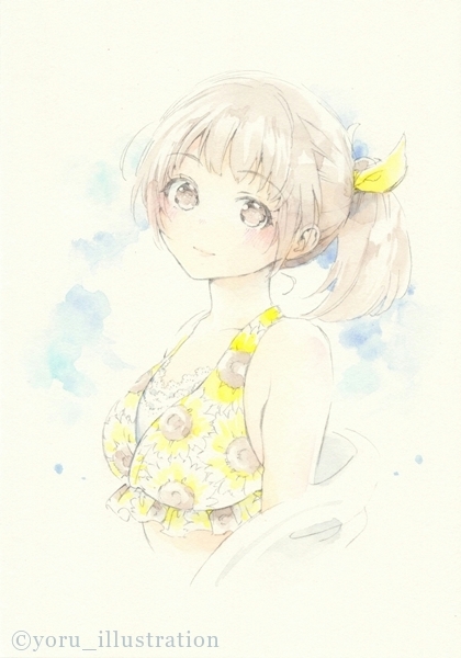 「ひまわり柄」　手描きイラスト　オリジナル　A5