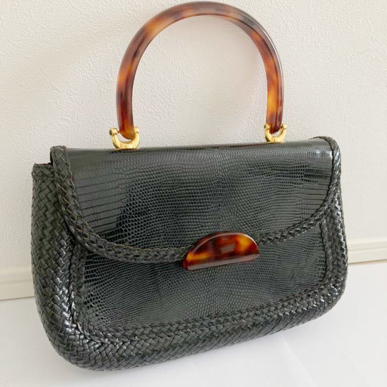 La Moda ハセガワ 蜥蜴(トカゲ )ハンドバッグ 日本製 ブラック 
