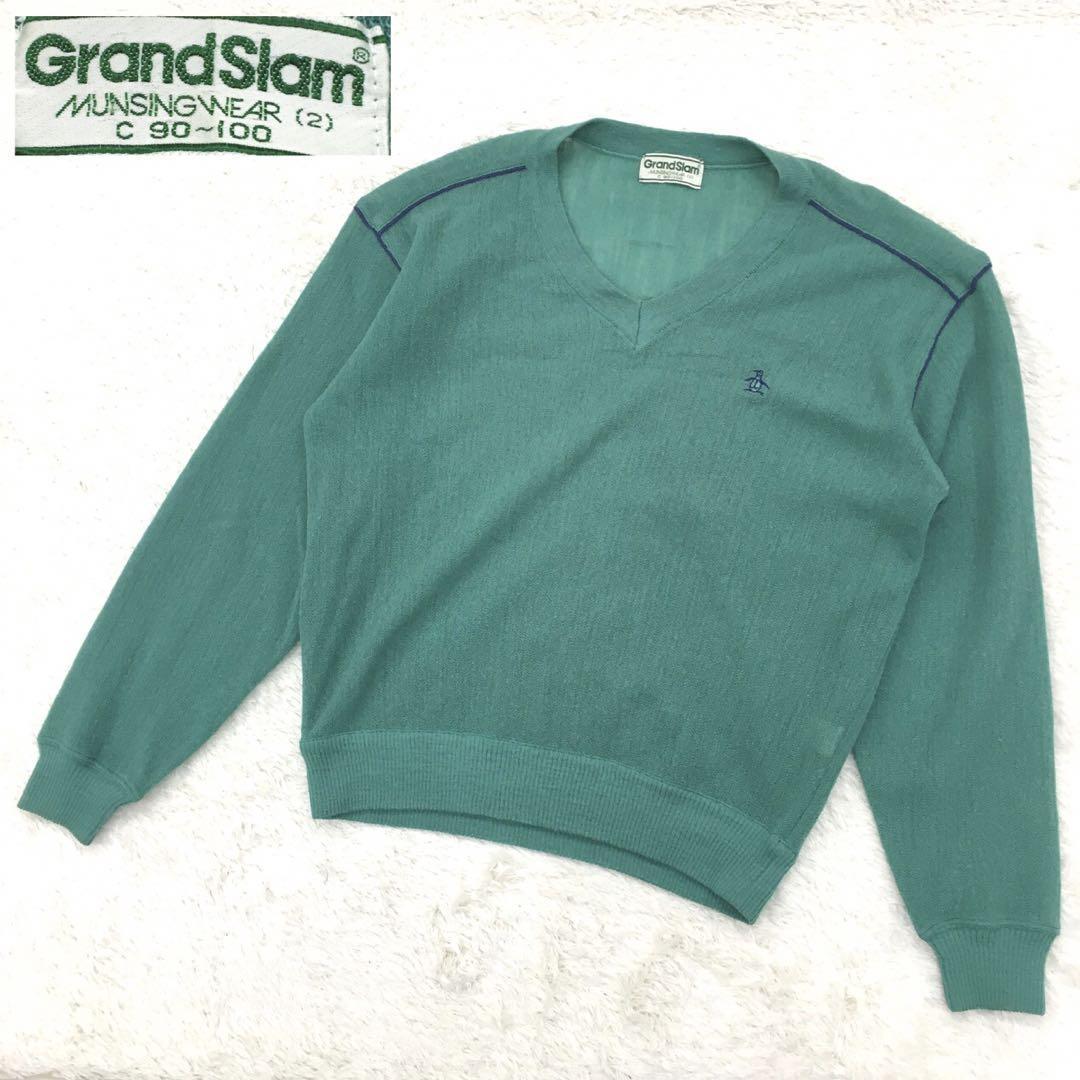 MUNSINGWEAR マンシングウェア グランドスラム ゴルフウェア ビンテージ ニットセーター Vネック ウール アクリルブレンド サイズ2_1