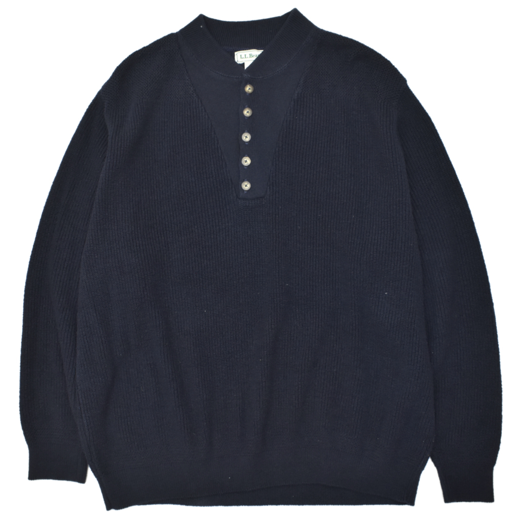 90s ビンテージ L.L.Bean 5ボタン ヘンリーネック セーター コットンニット ミリタリー コマンド USA製 size.XXL