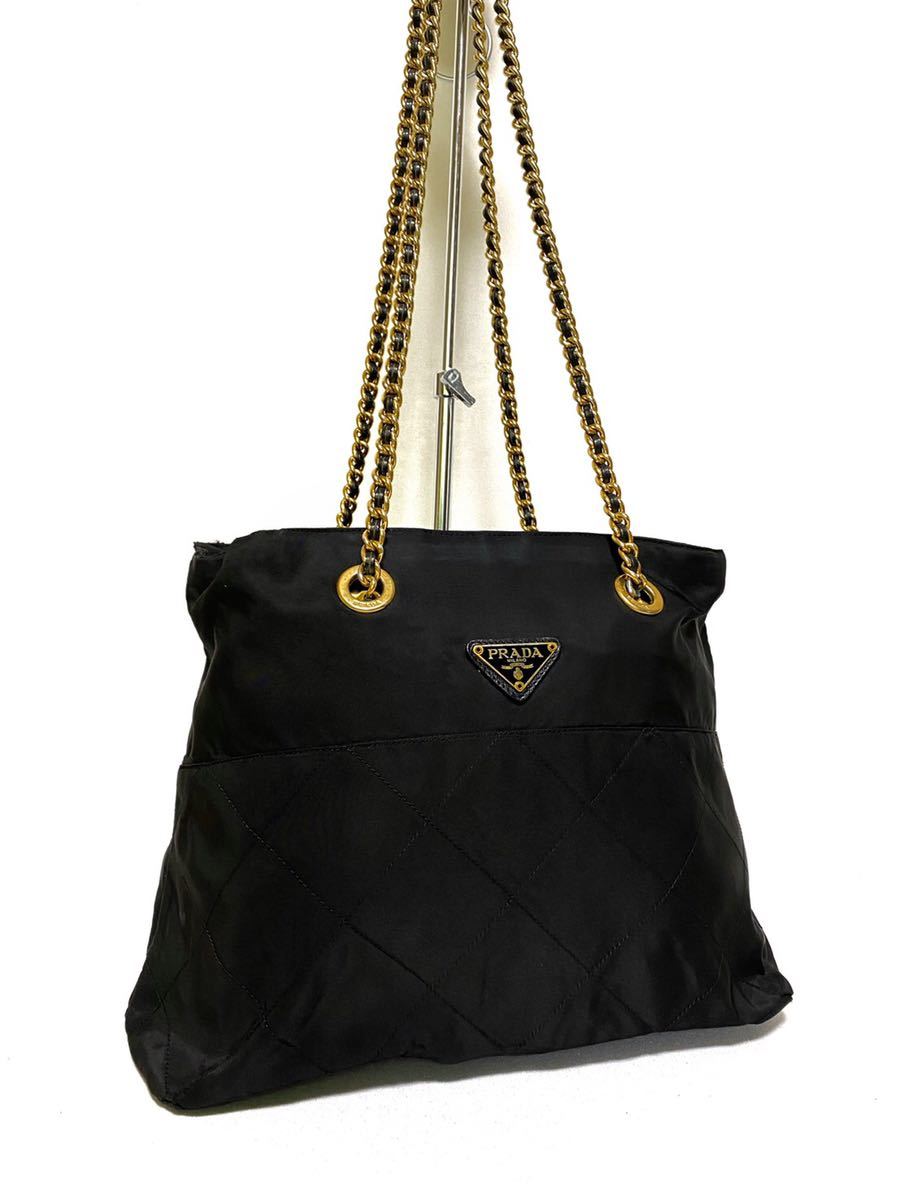  1円スタート PRADA プラダ ゴールドチェーン 三角ロゴプレート 肩掛け ショルダーバッグ トートバッグ ブラック 黒(ショルダーバッグ)｜売買されたオークション情報、yahooの商品情報をアーカ かばん、バッグ