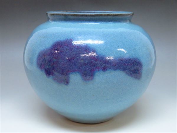 ◇◇[逸品] 人間国宝 原清 鈞窯釉 壷 高18.5cm 胴径22.5cm 花器 均窯釉