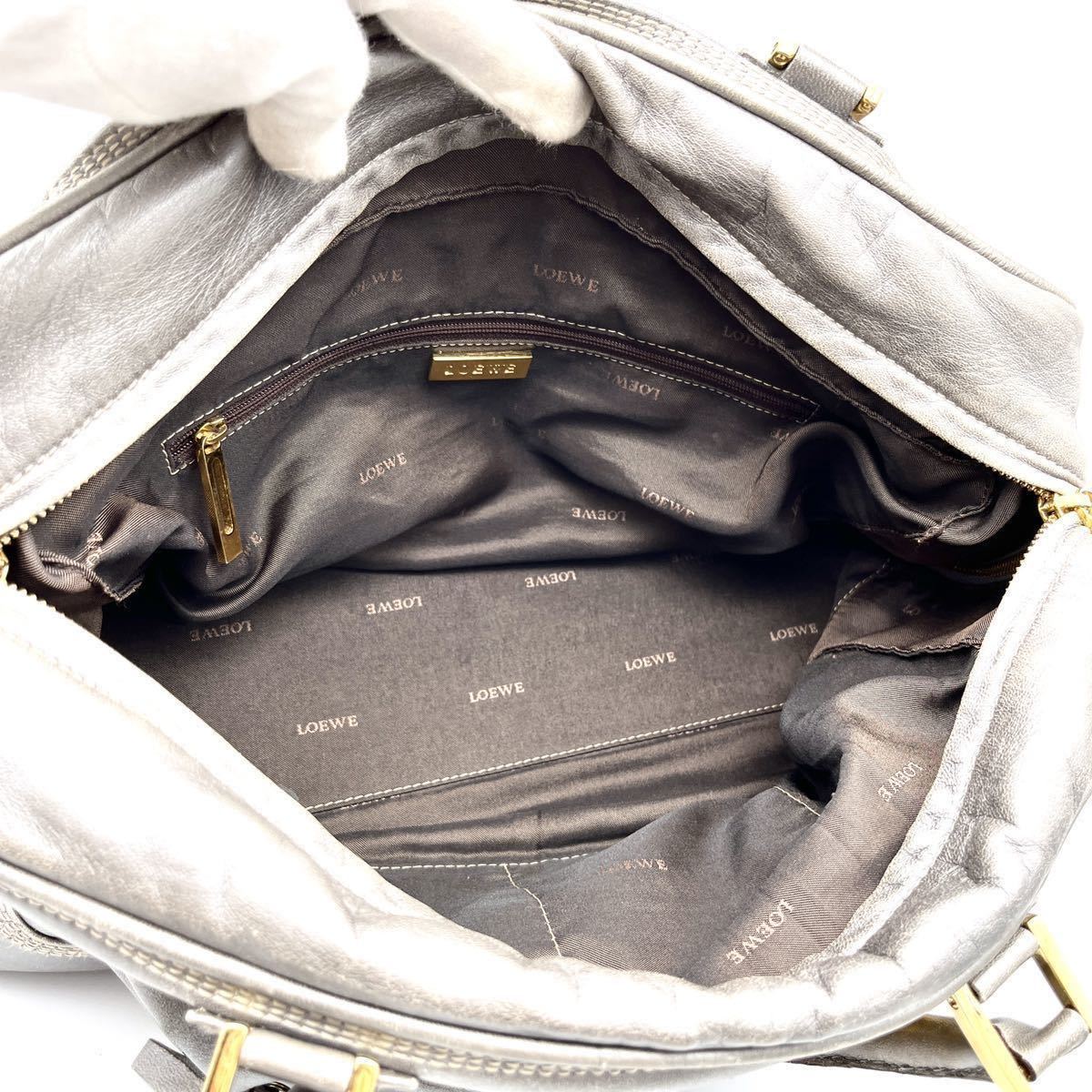 1円 良品 LOEWE ロエベ アマソナ 36 メタリック グレー シルバー 