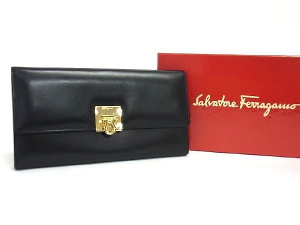 【新品，SALE】 1円 Salvatore Ferragamo フェラガモ ガンチーニ レザー 三つ折り 長財布 ウォレット 小銭入れ レディース ブラック系 AD3228IN(モノグラムライン)｜売買されたオークション情報、yahooの商品情報をア 服飾小物