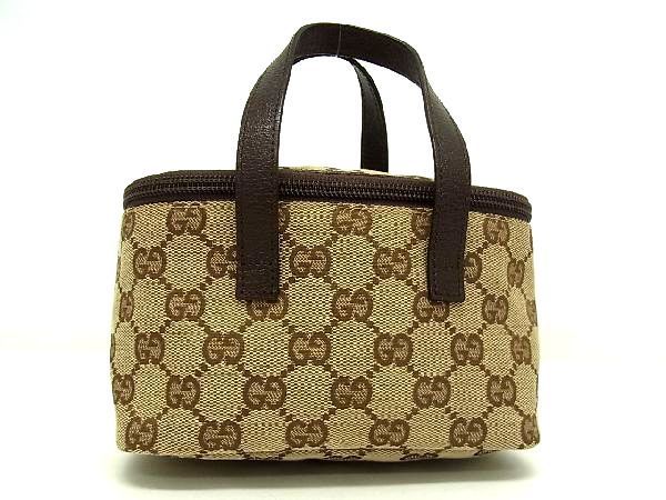 美品✨ GUCCI グッチ バニティ アクセサリーポーチ GG キャンバス 1円 □美品□ GUCCI グッチ 124539 GGキャンバス×レザー バニティ