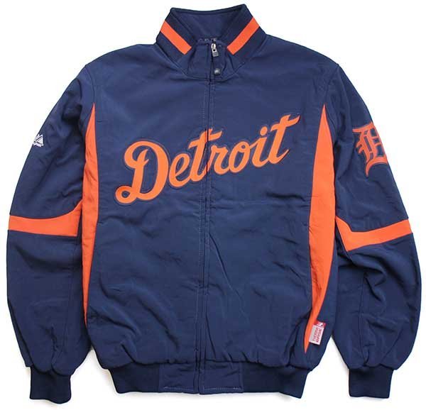 ★00s Majestic MLB Detroit Tigers パッチ THERMA BASE ソフトシェルジャケット 紺×オレンジ M★フリース タイガース ベースボール Detroit Tigers Majestic XXL Y Button