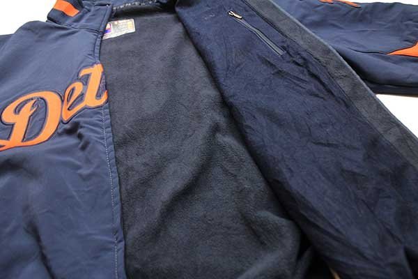 ★00s Majestic MLB Detroit Tigers パッチ THERMA BASE ソフトシェルジャケット 紺×オレンジ M★フリース タイガース ベースボール Detroit Tigers Majestic XXL Y Button