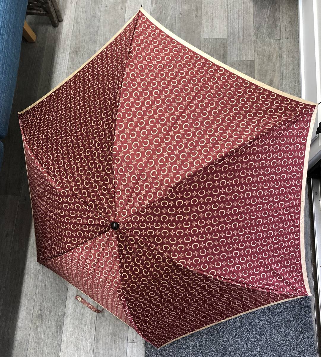 セリーヌ 折り畳み傘 総柄マカダム エンジ色 ワイン色 ヴィンテージ