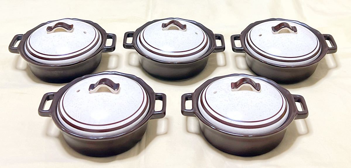 日本製　ホクセイ　FLAME-PROOF　 キャセロール　蓋付き耐熱両手小鍋5個