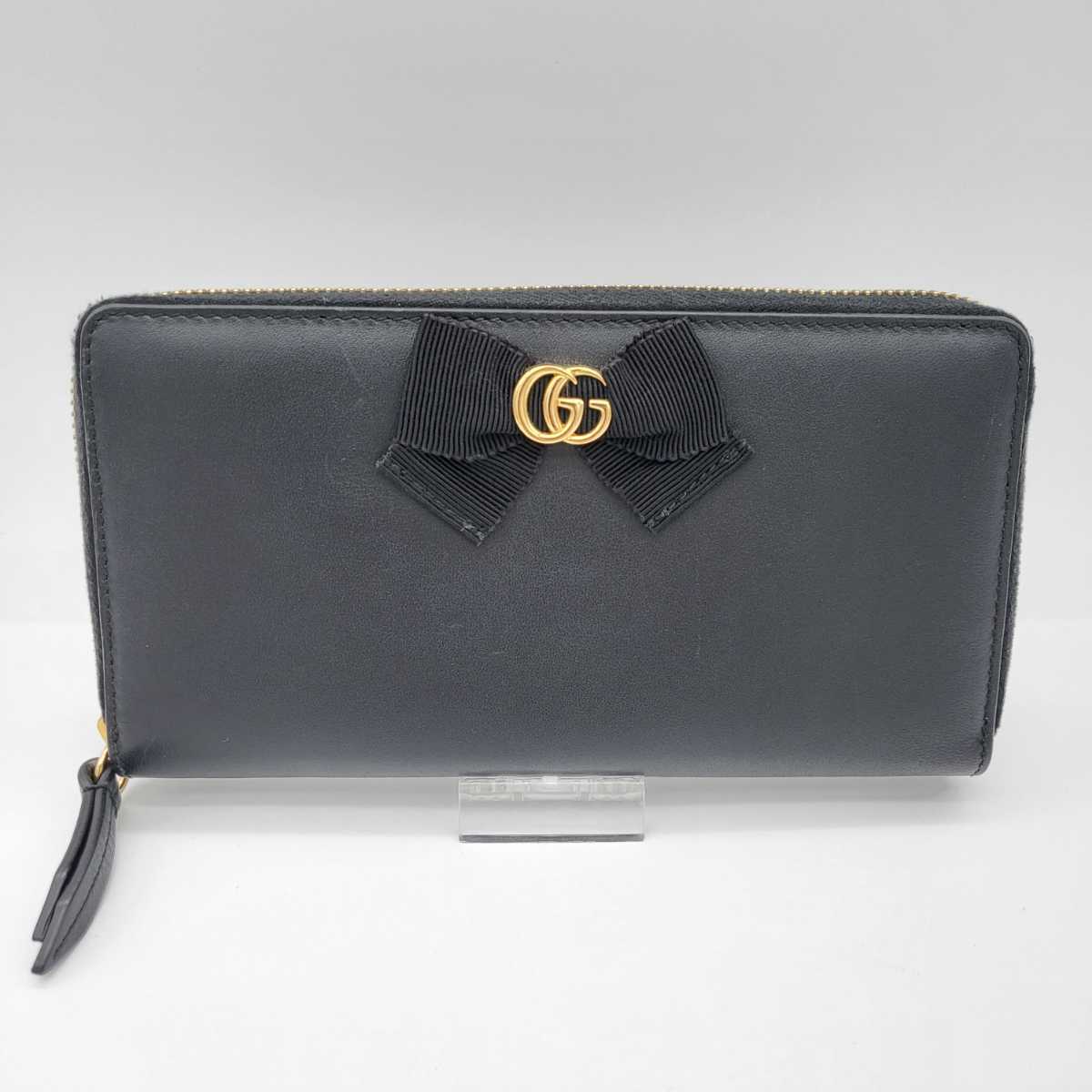 GUCCI GG柄 リボン ラウンドファスナー レザー 長財布 グッチ極美品 