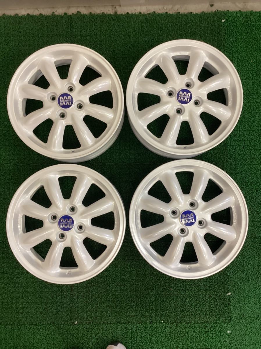 ダイハツ純正 ミニライト アルミホイール 15x4.5J+45 100-4H 再塗装パールホワイト中古品4本