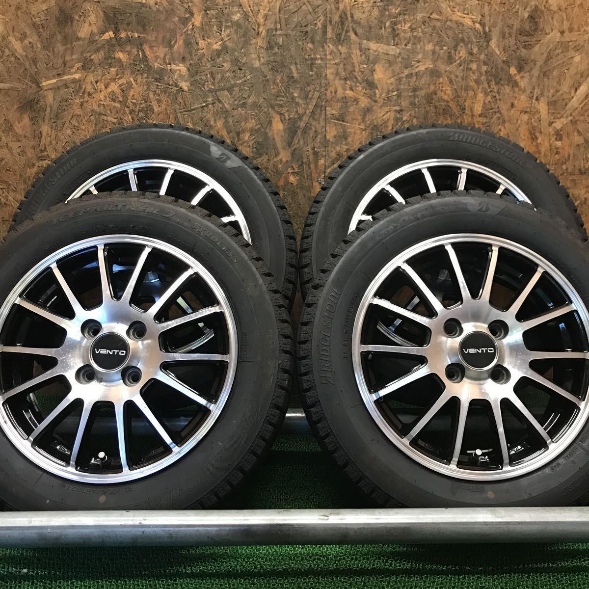 5.5j 14 PCD100 4H スチール4本セット　ハブ径54 カスタムに VENTO 14×4.5J 100/4H 155/65R14 国産極上バリ山タイヤ付き I-165 福岡