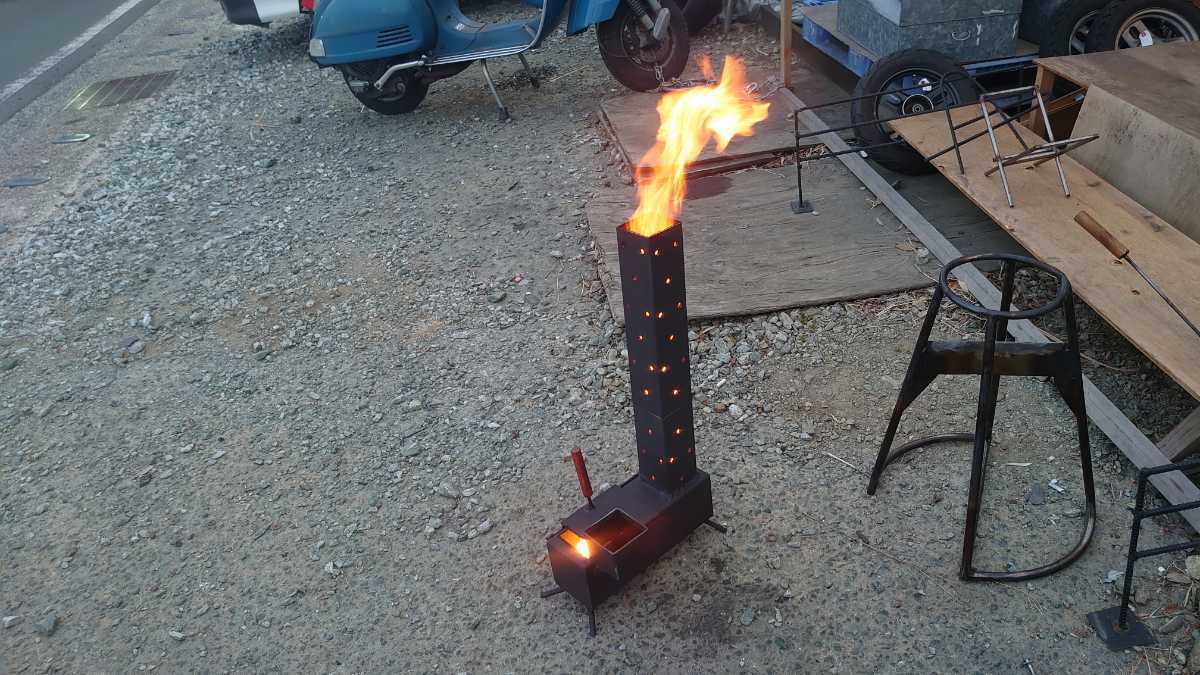 自然吸気 電源不要 廃油ストーブ ロケットストーブ ガレージ 暖炉 受注 