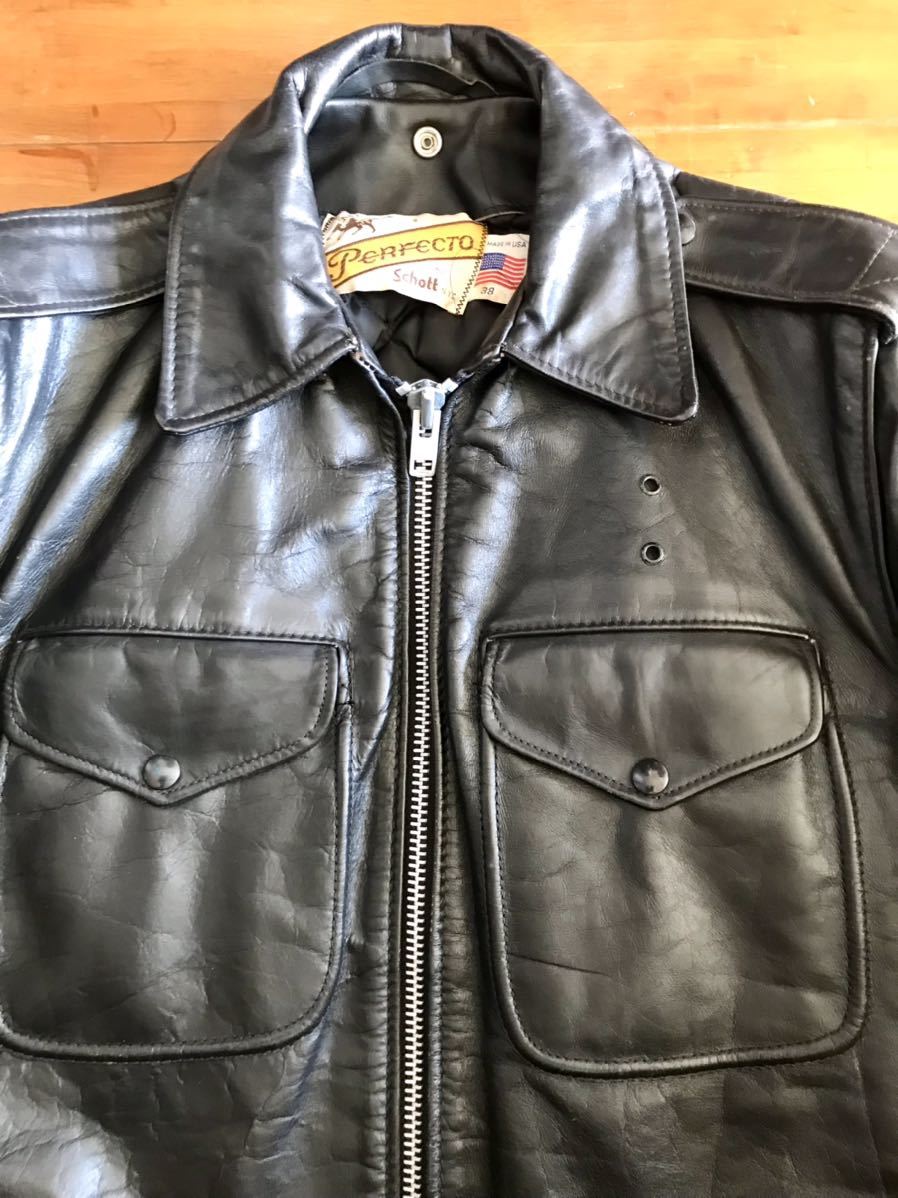 Schott 70年代ポリスマン レザージャケット 38 希少 牛タグ後期 