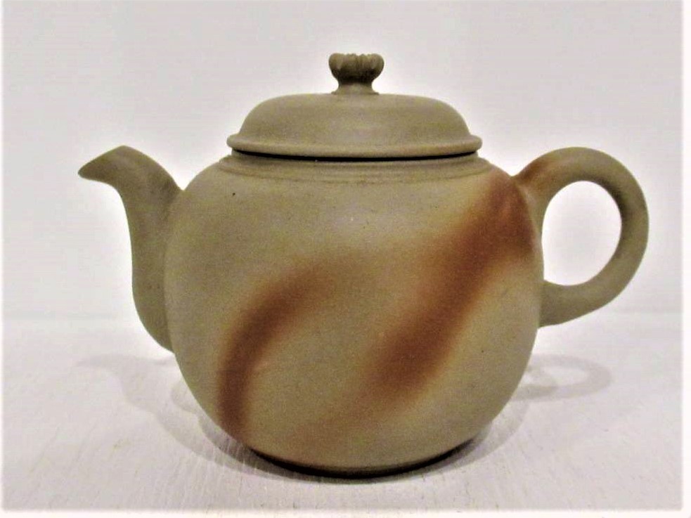 器207】備前焼 初代 藤原楽山（1910-1996）緋襷 後手 急須 煎茶 中国茶