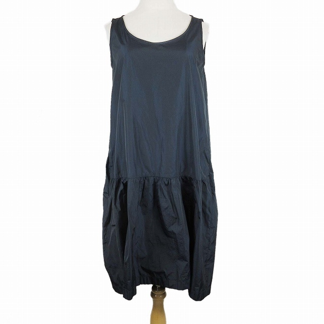 美品 18SS ジルサンダー ネイビー JIL SANDER NAVY タフタ ノースリーブ ワンピース カットソー ミモレ丈 膝丈 36