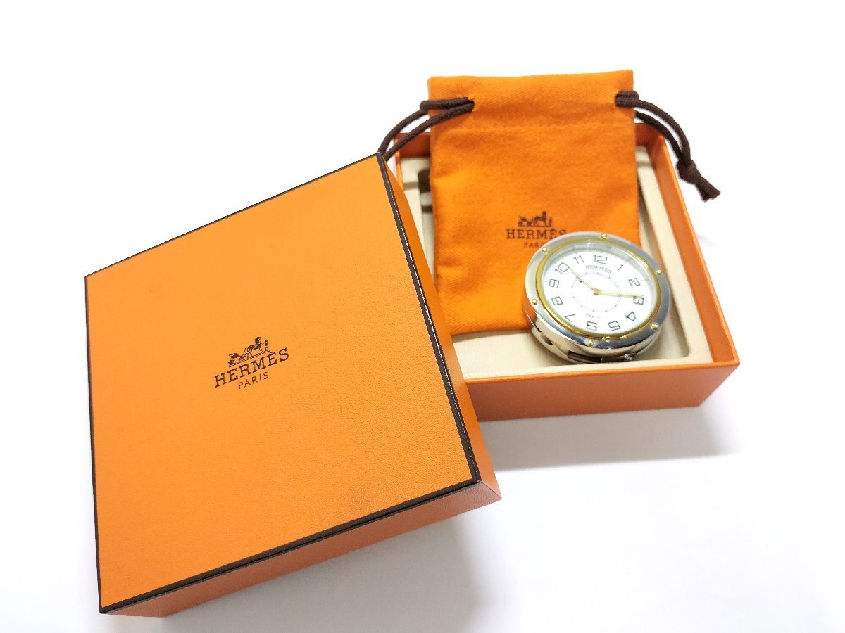 ○エルメス HERMES クリッパー 置き時計 PE-CL1.540 クオーツ SS