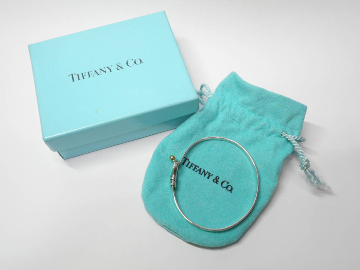 ブランド祭 ティファニー フック&アイ バングル Sv925 750 シルバー イエローゴールド ブレスレット TIFFANY&CO 箱付