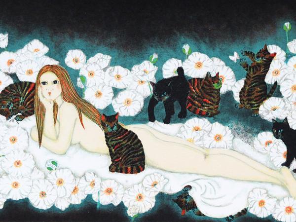 GINZA絵画館】田島奈須美 リトグラフ版画「夢」裸婦・直筆サイン・シート