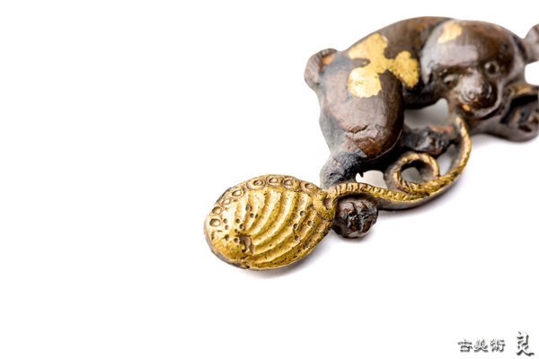 鍔 鐔 小柄 刀装具 武具 骨董素銅魚々子地 高肉彫 鍍金 倶利伽羅龍図