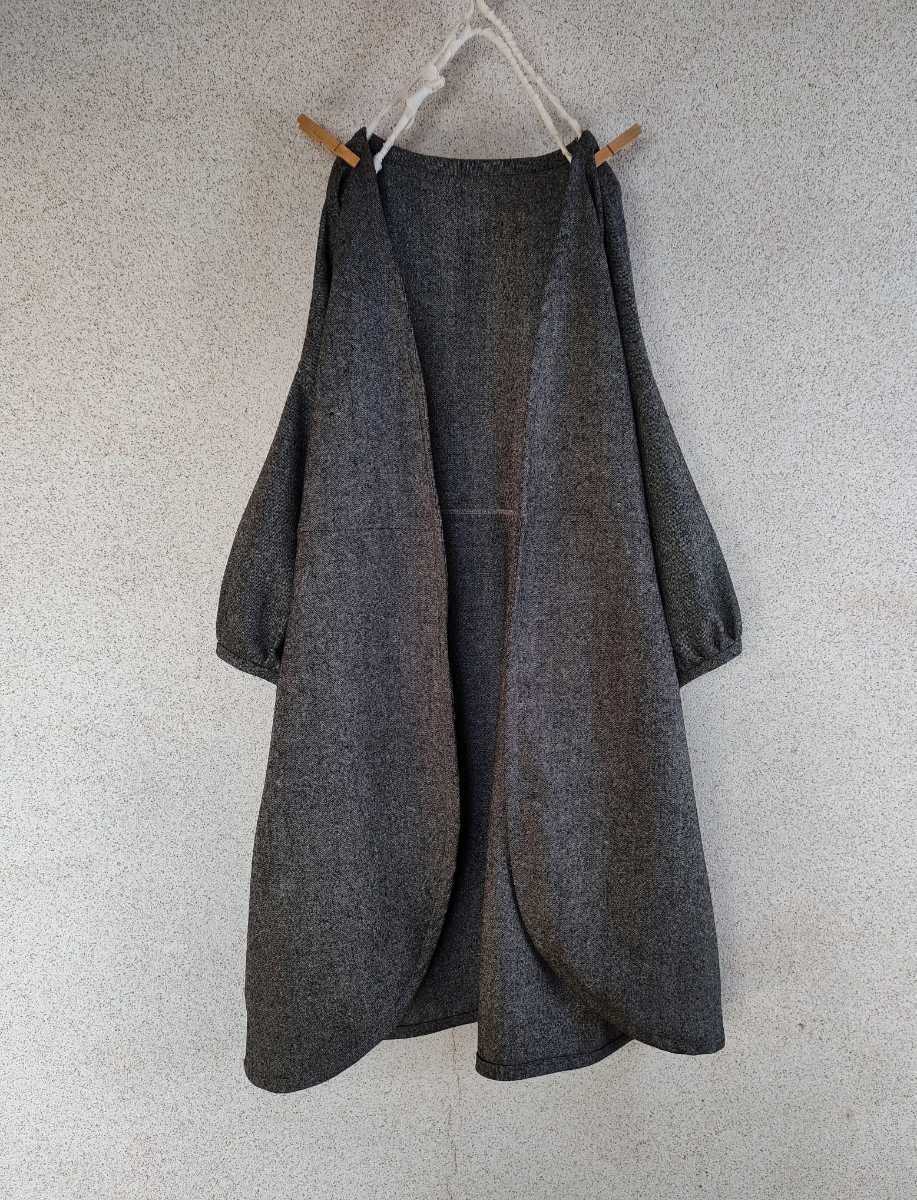handmade::秋コート・ストレッチウール・カラーネップツイード・グレー・free・ふっくらお袖・後ろタック