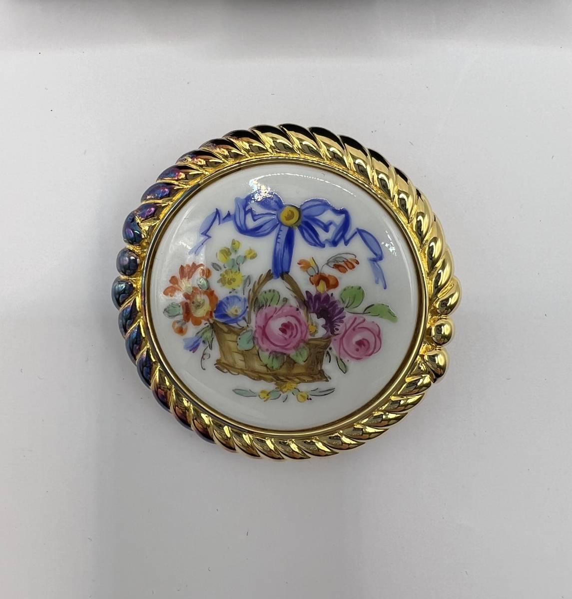 古マイセン 金彩 花のブーケと虫の絵付け 19C末 大皿 直径 34cm