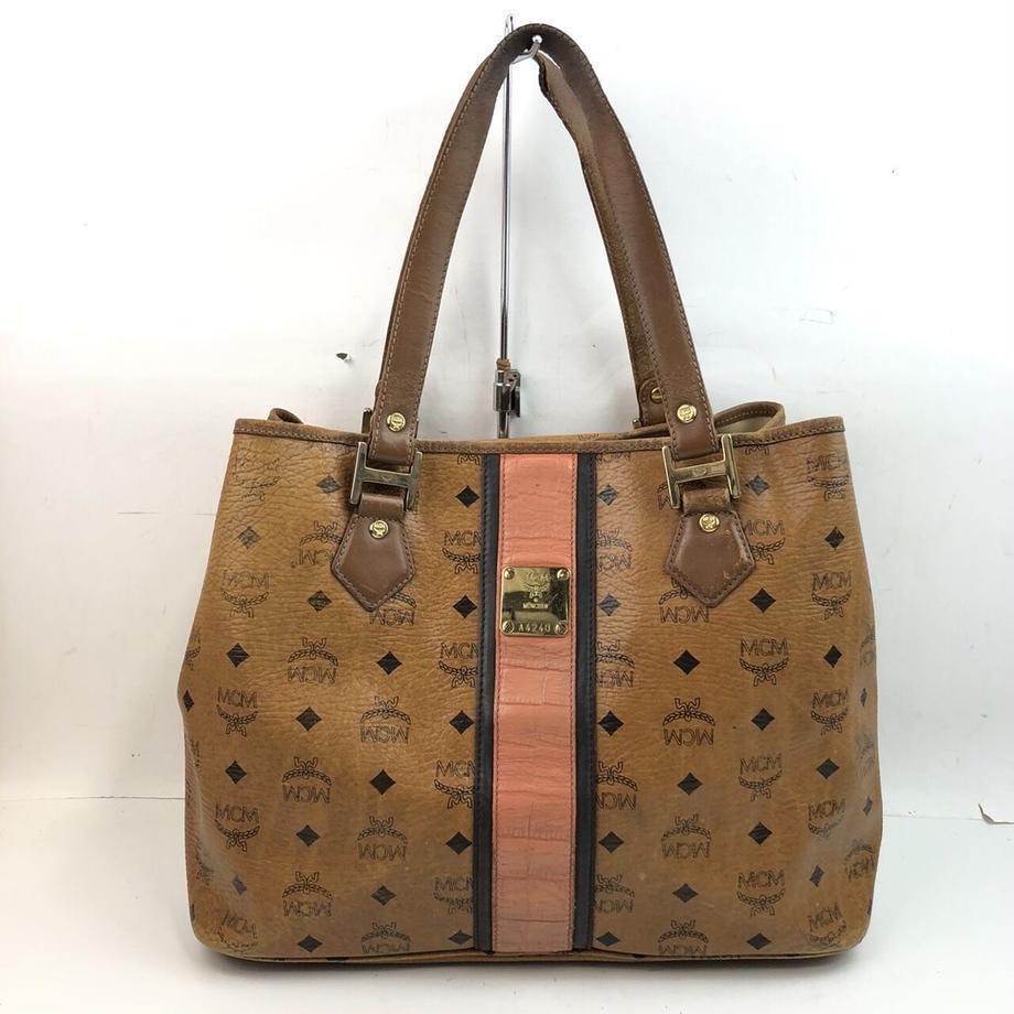 MCM エムシーエム ロゴ トートバッグ ハンドバッグ レザー ブラウン オーカー レディース ブランド 手提げ カバン