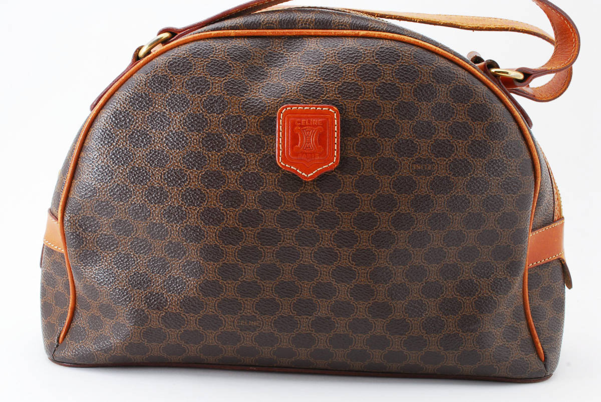 【1円スタート】CELINE ヴィンテージ セリーヌ マカダム PVC レザー ハンドバッグ トートバッグ 半月型 22-6395 セリーヌ PVC マカダム トップハンドル クラシカル ベージュ