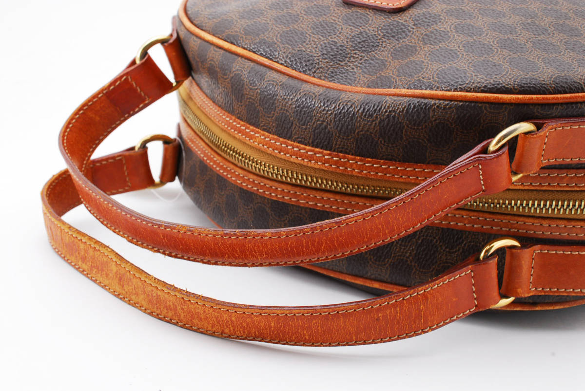 【1円スタート】CELINE ヴィンテージ セリーヌ マカダム PVC レザー ハンドバッグ トートバッグ 半月型 22-6395 セリーヌ PVC マカダム トップハンドル クラシカル ベージュ