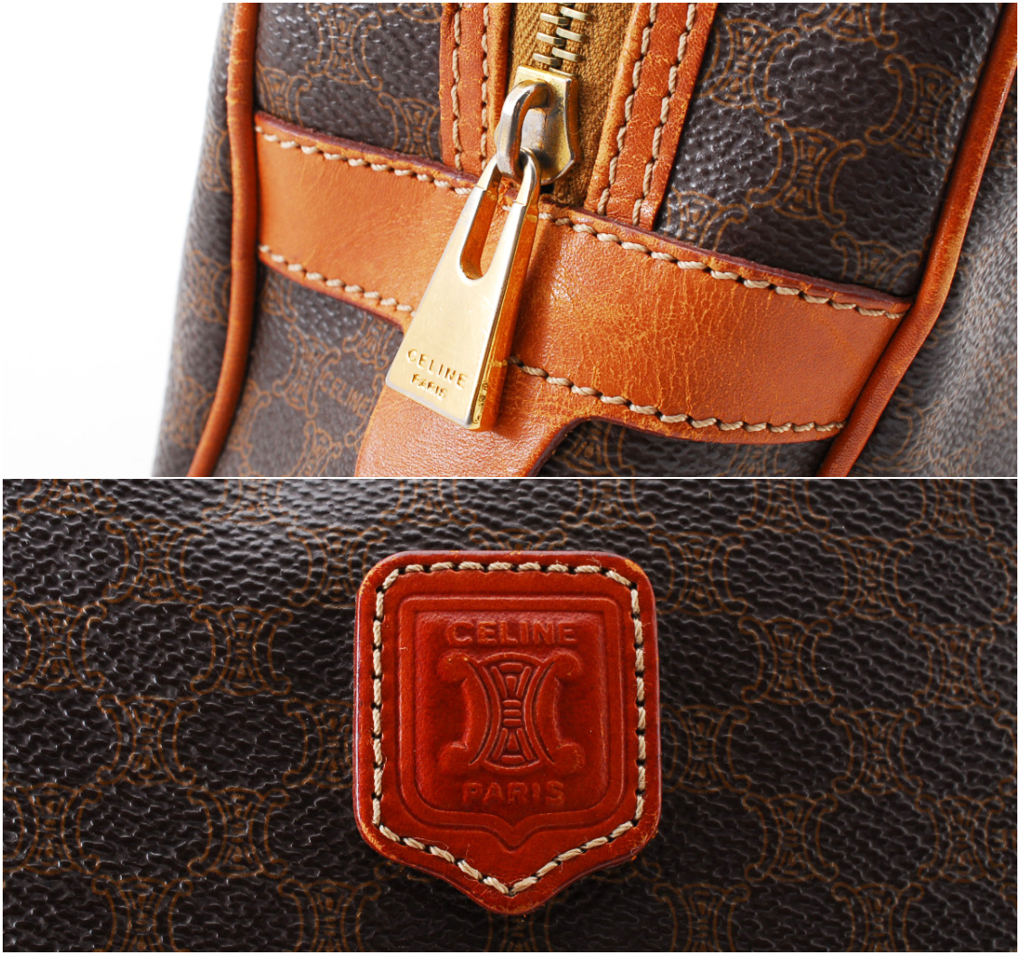 【1円スタート】CELINE ヴィンテージ セリーヌ マカダム PVC レザー ハンドバッグ トートバッグ 半月型 22-6395 セリーヌ PVC マカダム トップハンドル クラシカル ベージュ