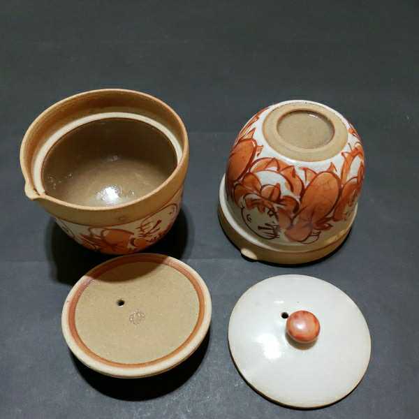 煎茶道具 湯冷まし 急須 五彩唐子遊図 造 平安北峯 初だし京焼 色絵