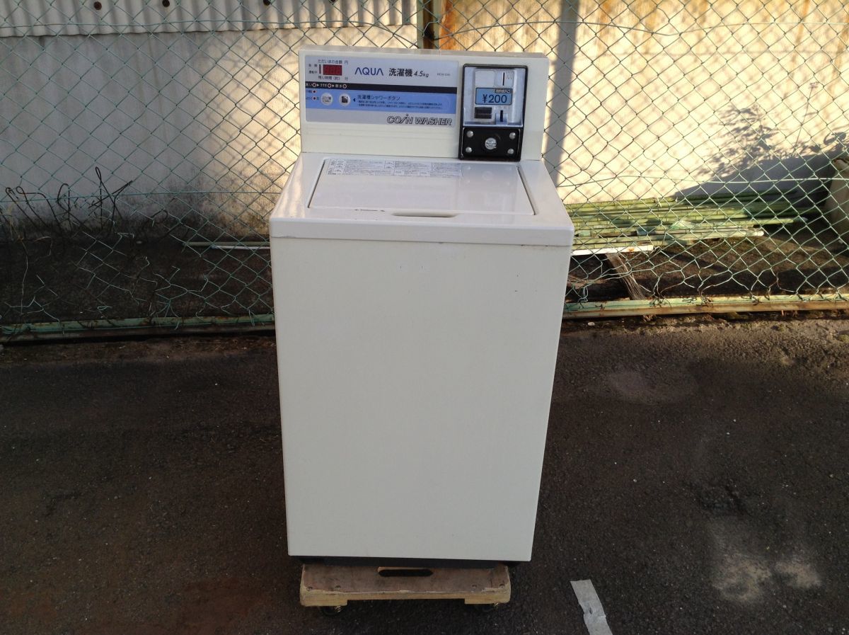 営HS272-250C 業務用 コイン式洗濯機 AQUA MCW-C45 洗濯容量4.5kg 中古