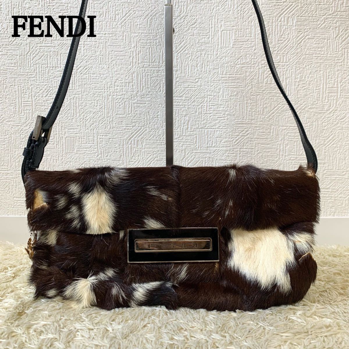 良品 FENDI フェンディ FF金具 レオパードキャンバス トートバッグ 