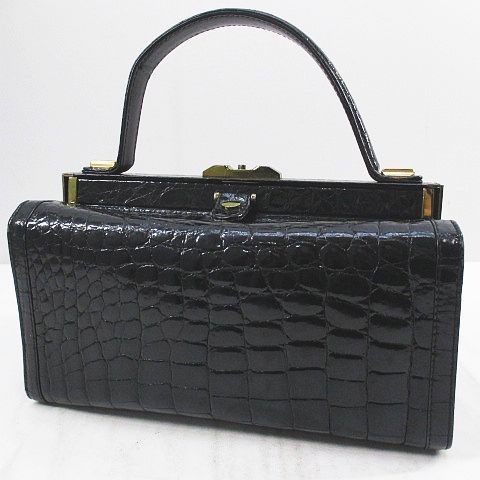 ○超美品○JRA認定○マット クロコダイル 本 ワニ 革○ハンド バッグ