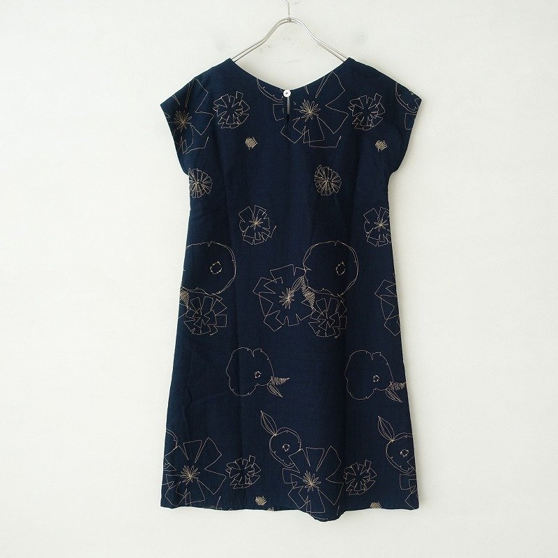 パラスパレスイト PALLAS PALACE ito *半袖刺繍ワンピース*2コットン藍色フレンチ袖サックドレス花柄0822(2-2208-66)【91H22】