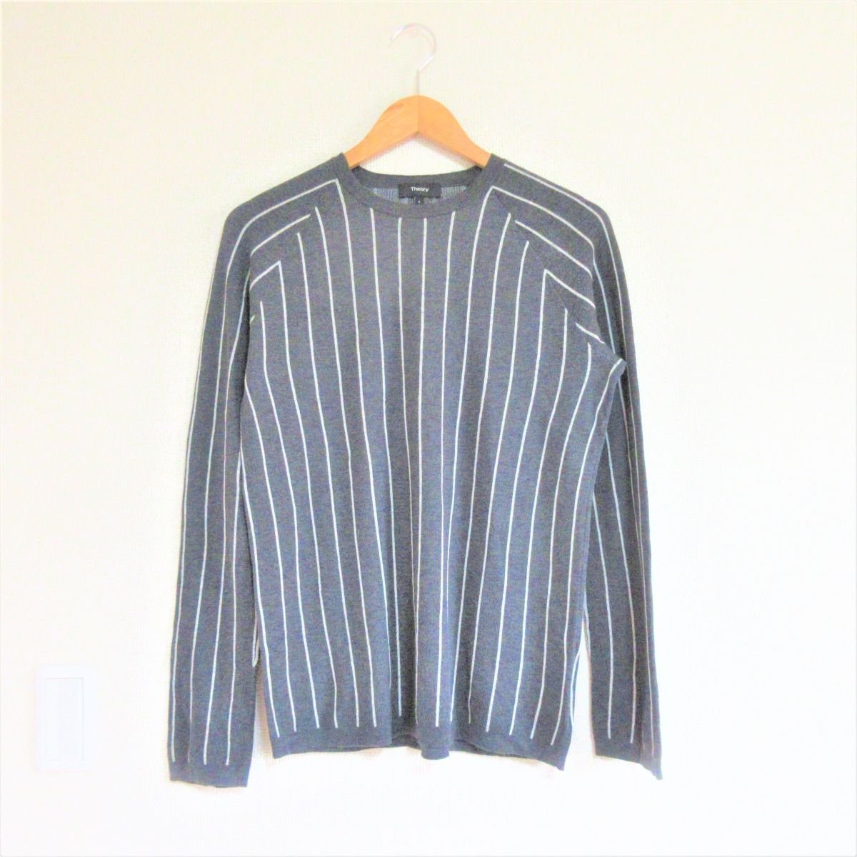 美品 Theory セオリー ENZO JQ ストライプ柄 カシミヤ×シルク 長袖 