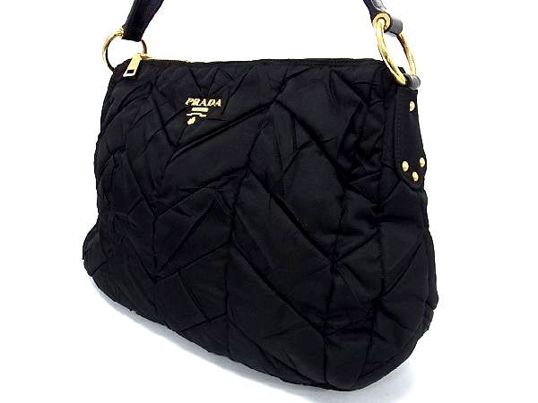 □極美品□ PRADA プラダ BR3799 テスートナイロン×レザー 