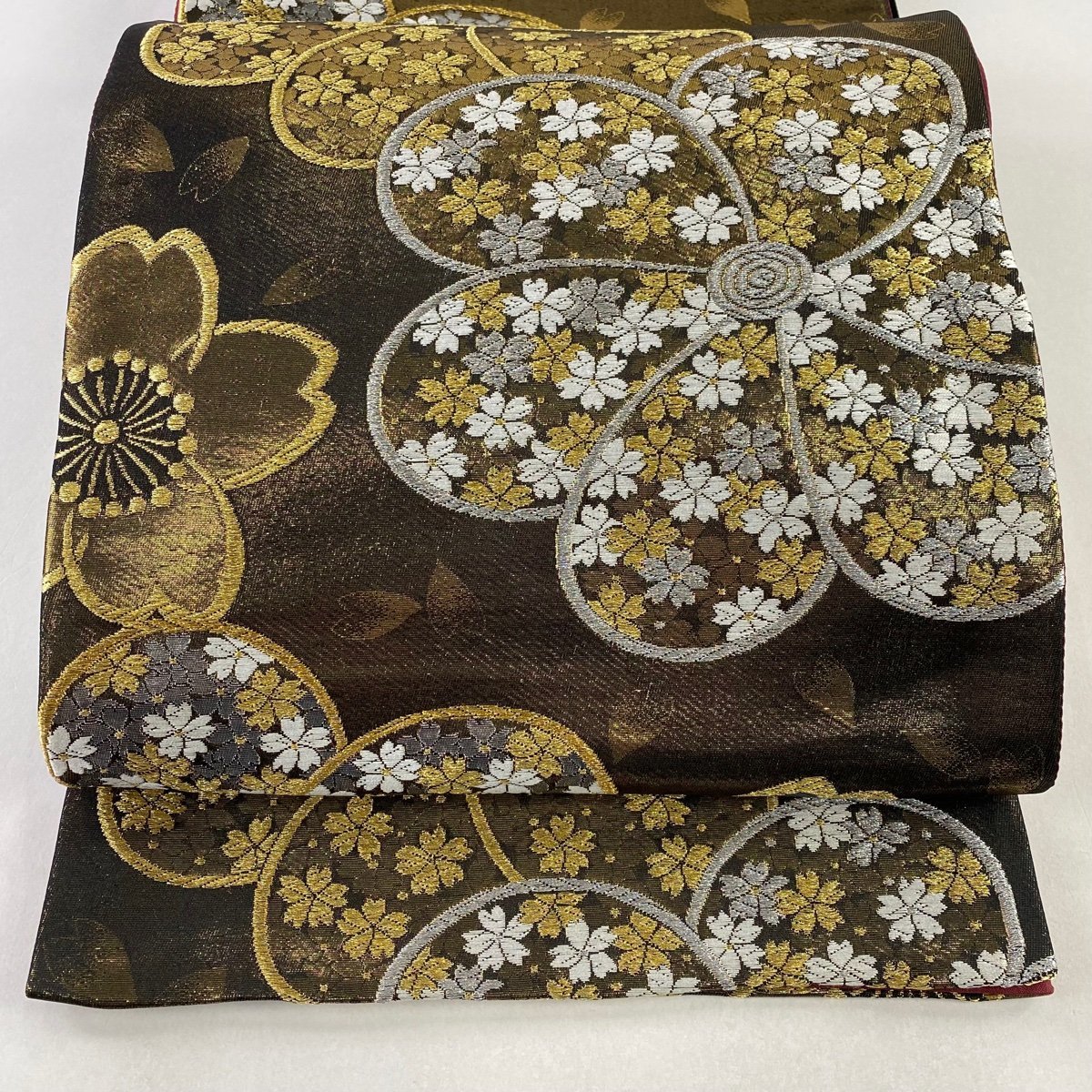袋帯 美品 名品 草花 箔 螺鈿箔 金色 お太鼓柄 正絹 【中古】 【公式通販】