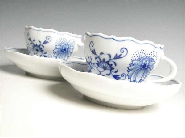 K458 Meissen マイセン ブルーオニオン ペア カップ＆ソーサー 2客