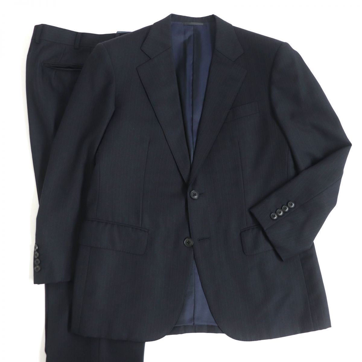 極美品□バーバリーロンドン ストライプ柄 ウール×シルク イタリア製生地 シングルスーツ セットアップ 紺 92-82-160/AB3 日本製 正規品