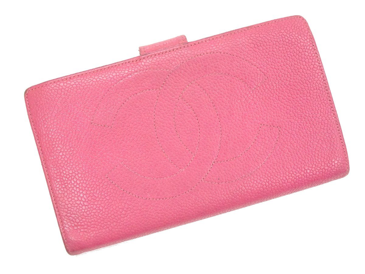 希少レア【CHANEL 】ココマーク ピンクグラデーション ヴィンテージシャネル シール有(4番)【ヴィンテージ】シャネル CHANEL 長財布 キャビアスキン