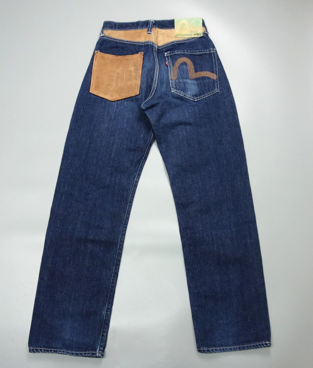 1円 レア エヴィス EVISU 塩谷ブラザーズ レザー切替 デニムパンツ