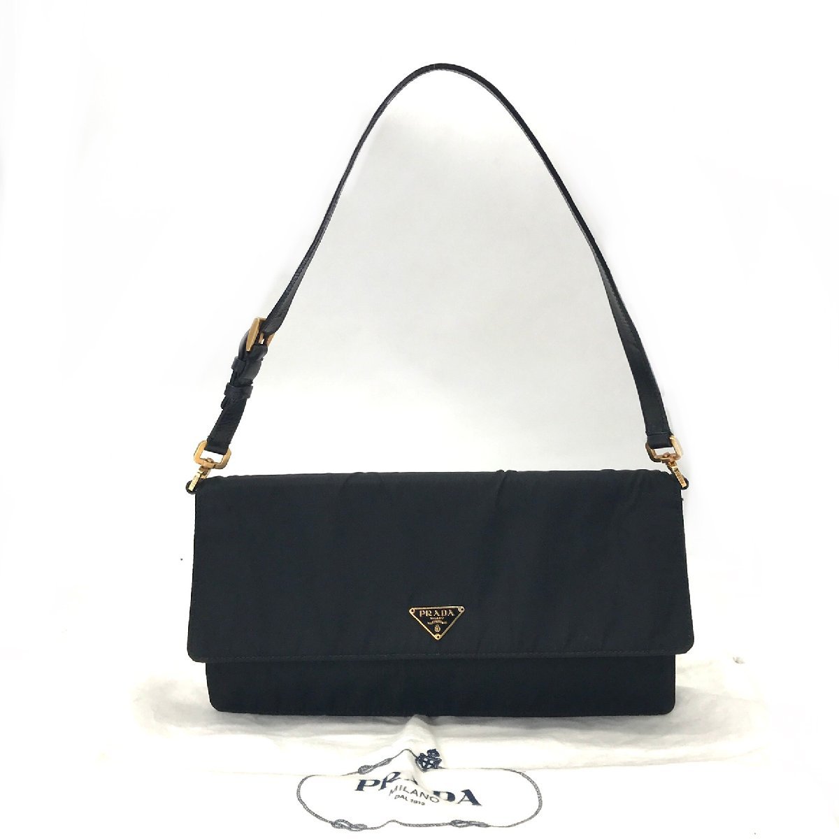 1円 良品 PRADA プラダ ナイロン ロゴ プレート ショルダー バッグ 