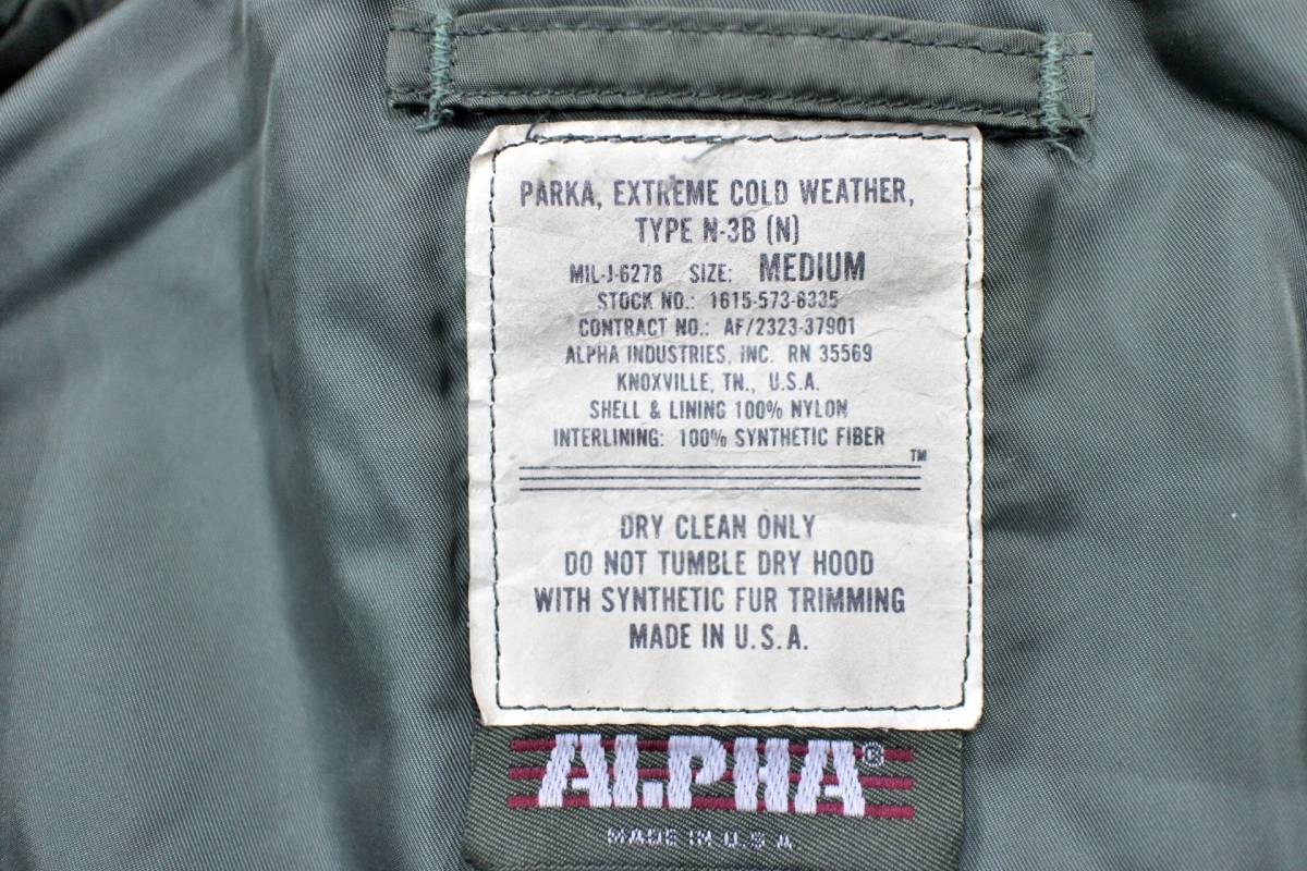 良品☆90s USA製 ALPHA アルファ N-3B フライトジャケット サイズ【M 