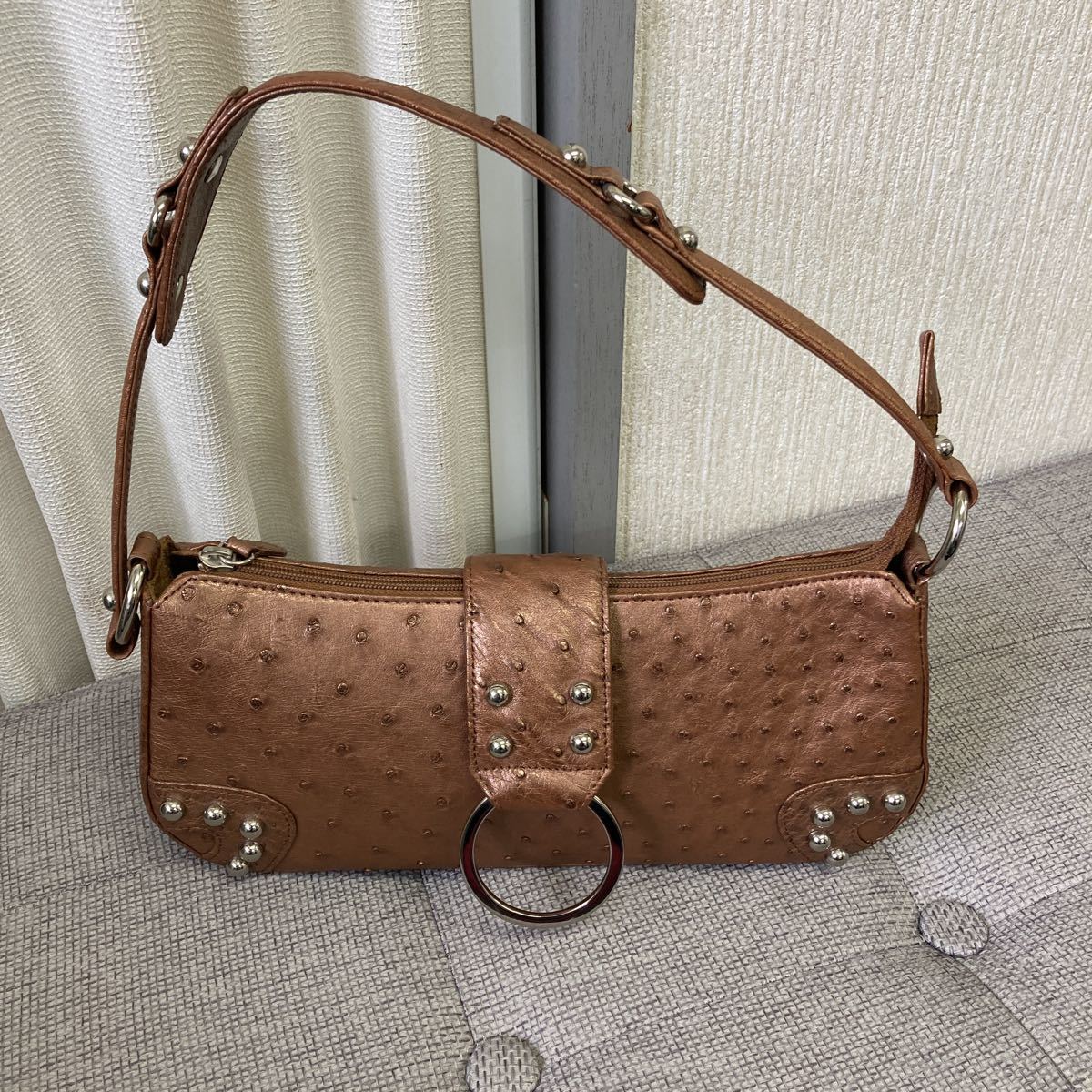 美品☆ オーストリッチ ハンドバッグ 本革 ハンドバッグ 